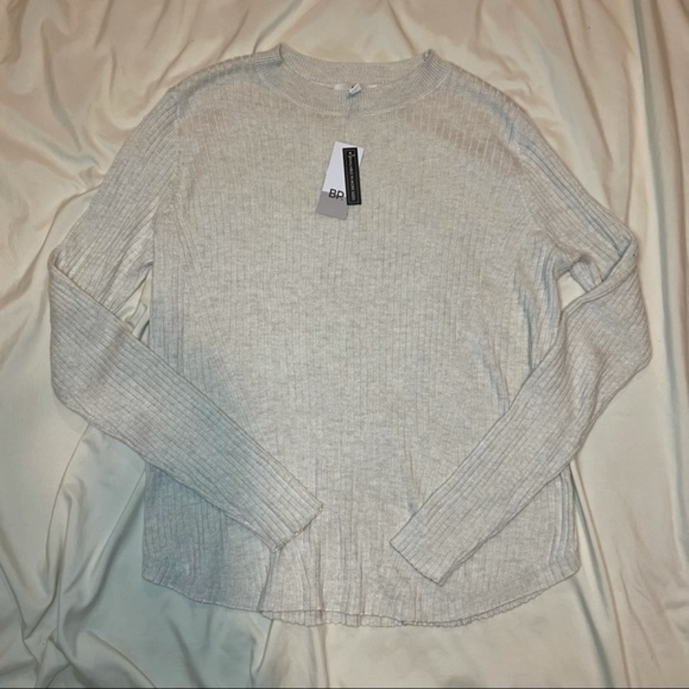 Bp beige oatmeal light Heather long sleeve knit crew neck